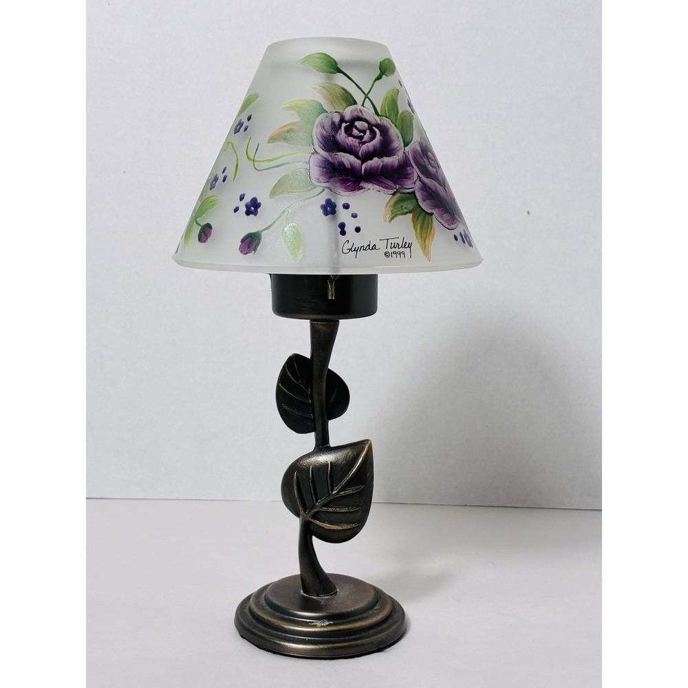 Vintage 1999 Glynda Turley Hand‎ Painted Glass Shade Violet Rose 9" Hand painted